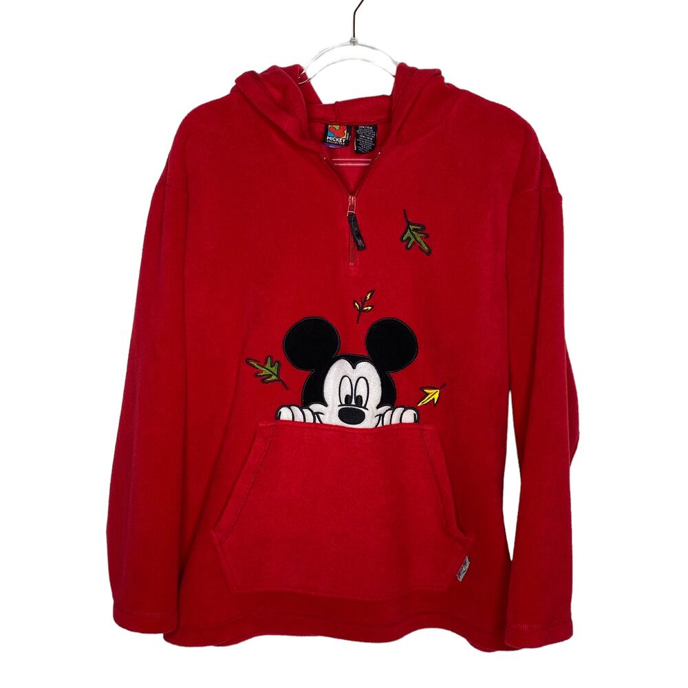 Vintage Mickey Unlimited Womens 14/16W Red Fall Fleece Hoodie Sweatshirt Pocket